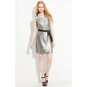 DKNY Zinc Silver Sequin Fitted Sleeveless  Dress Size 4